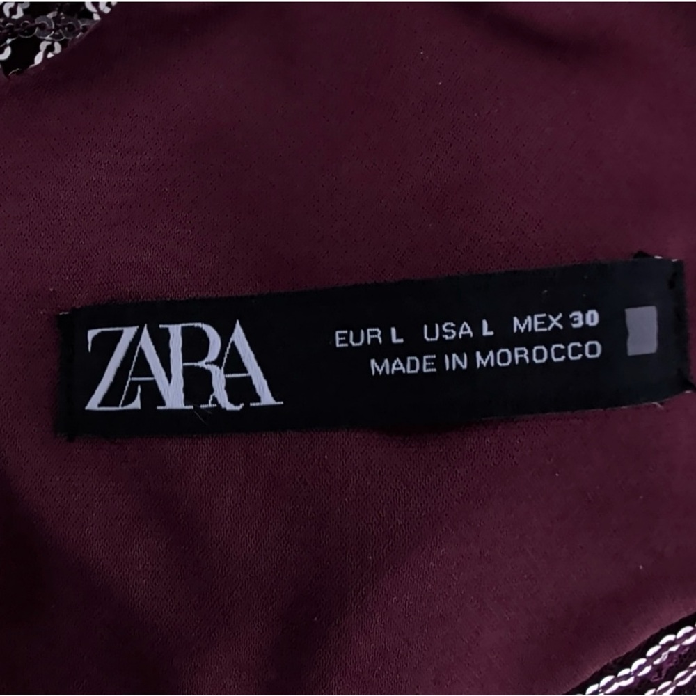 Zara Sequined Fringe Burgundy Mini Dress Size Large - Picture 2 of 6